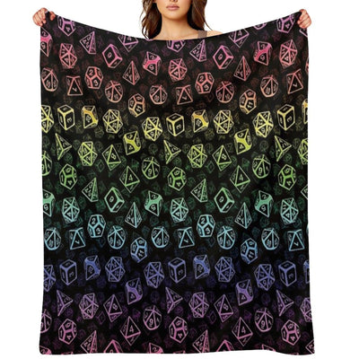 D20 Dice Set Pattern (Rainbow) Throw Blanket