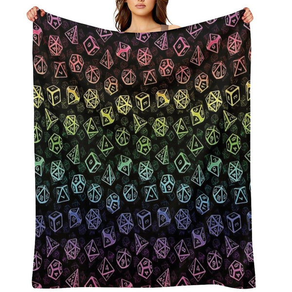 D20 Dice Set Pattern (Rainbow) Throw Blanket