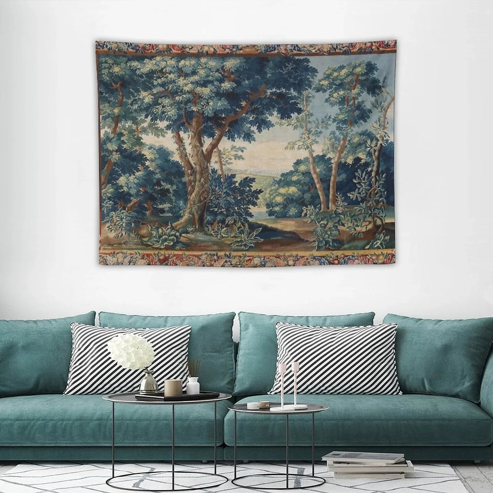 GREENERY, TREES IN WOODLAND LANDSCAPE Antique Flemish Tapestry Tapestry