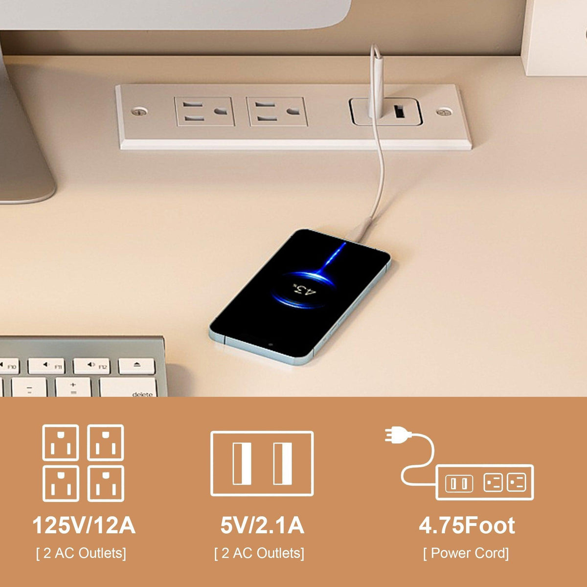 White Computer Desk with 4-in-1 Socket and Storage