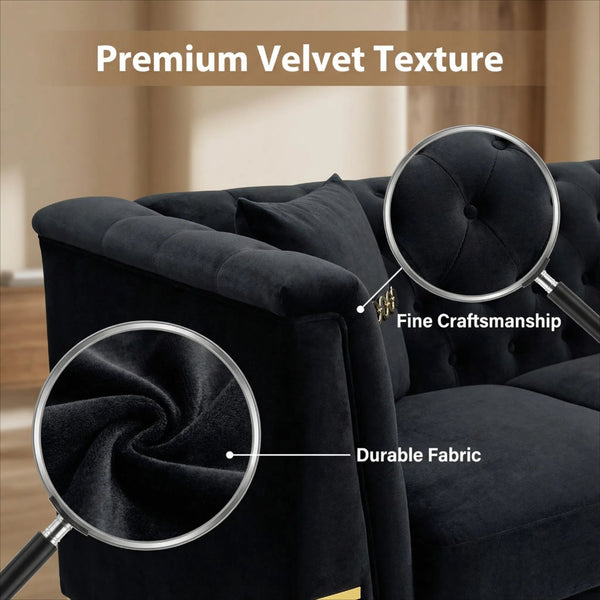 Black Velvet 3‑Seat Sofa