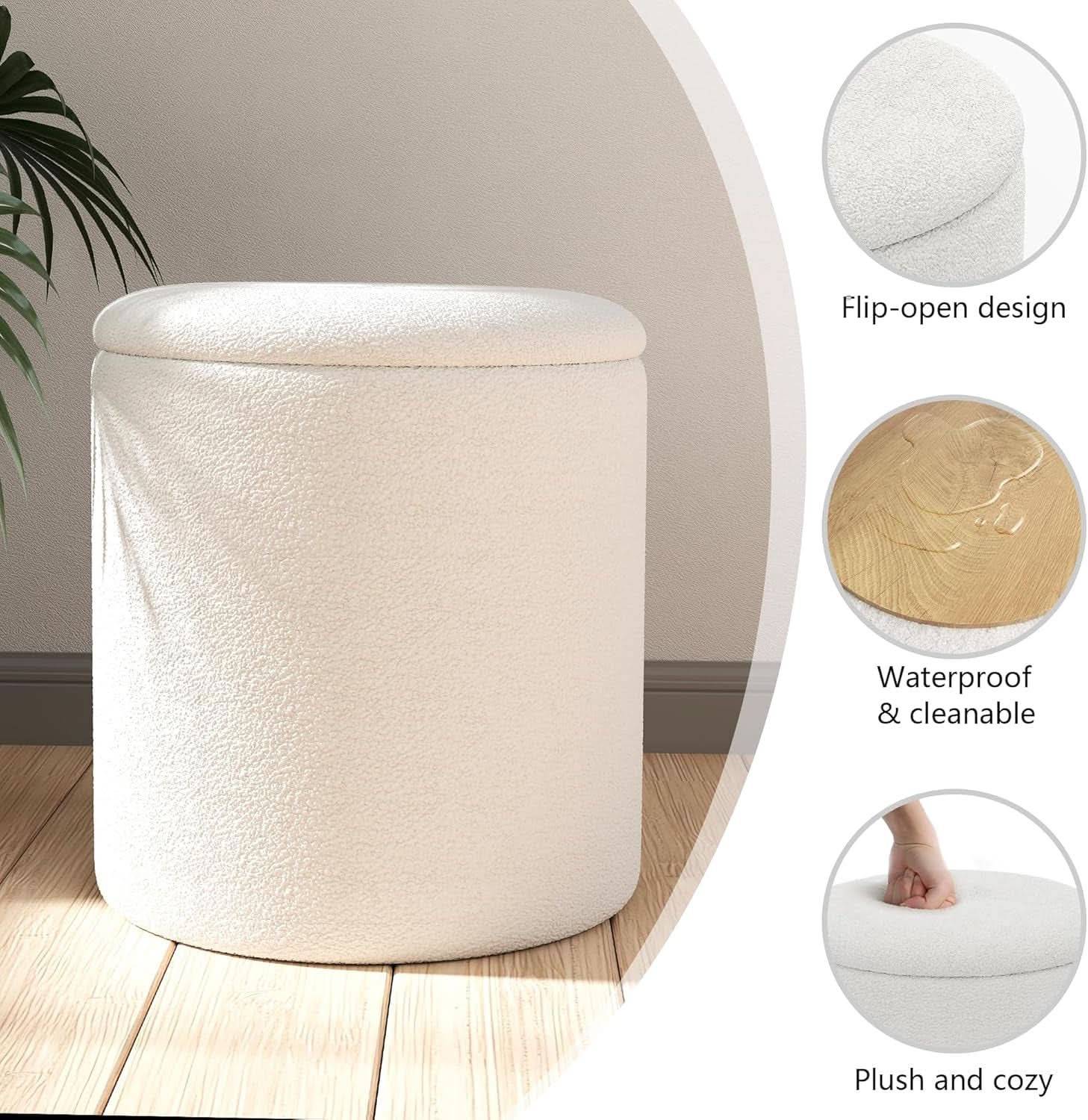White Storage Ottoman Pouf With Hidden Compartment