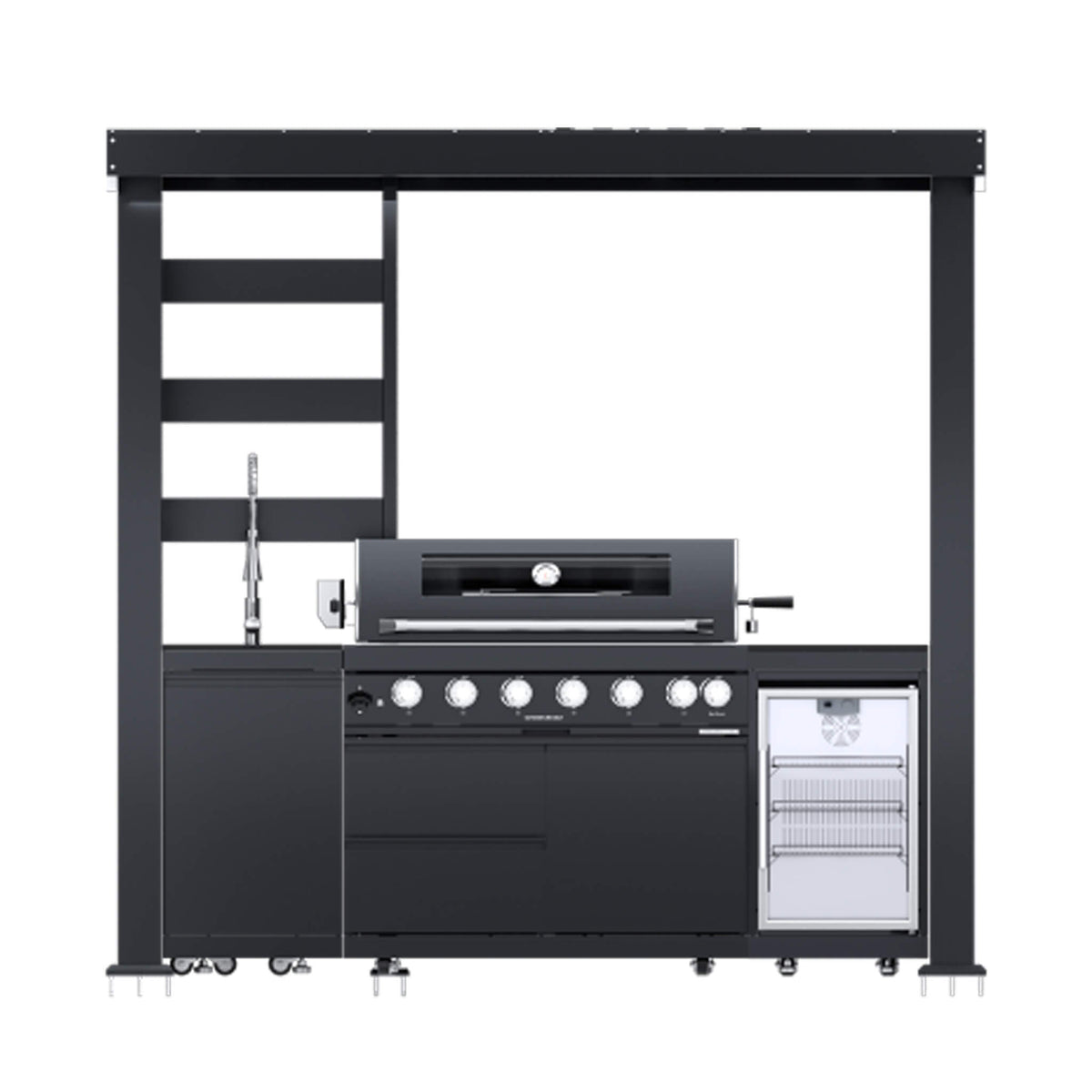 Astoria 94-Inch 6-Burner 85K BTU Outdoor Kitchen Grill Island With Wine Cooler, Rotisserie, Cabinets, And Granite Countertops (SAK68014)