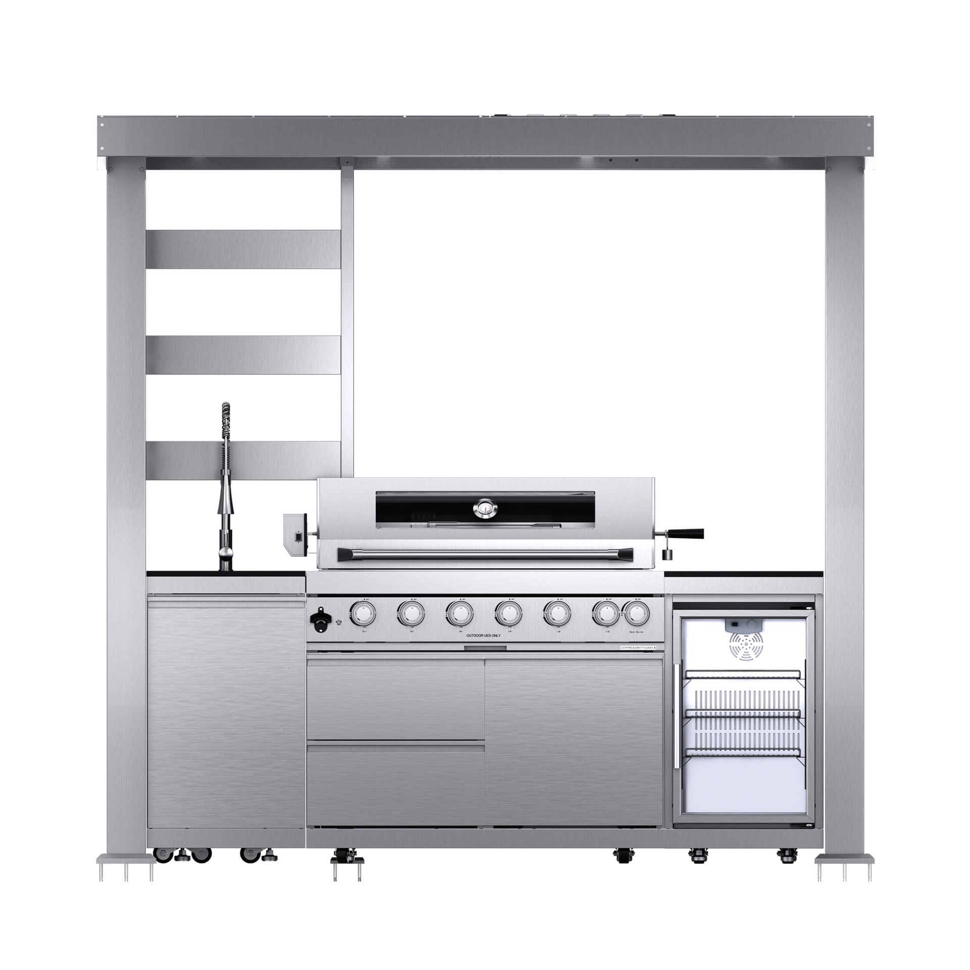 Astoria 94-Inch 6-Burner 85K BTU Outdoor Kitchen Grill Island With Wine Cooler, Rotisserie, Cabinets, And Granite Countertops (SAK68014)