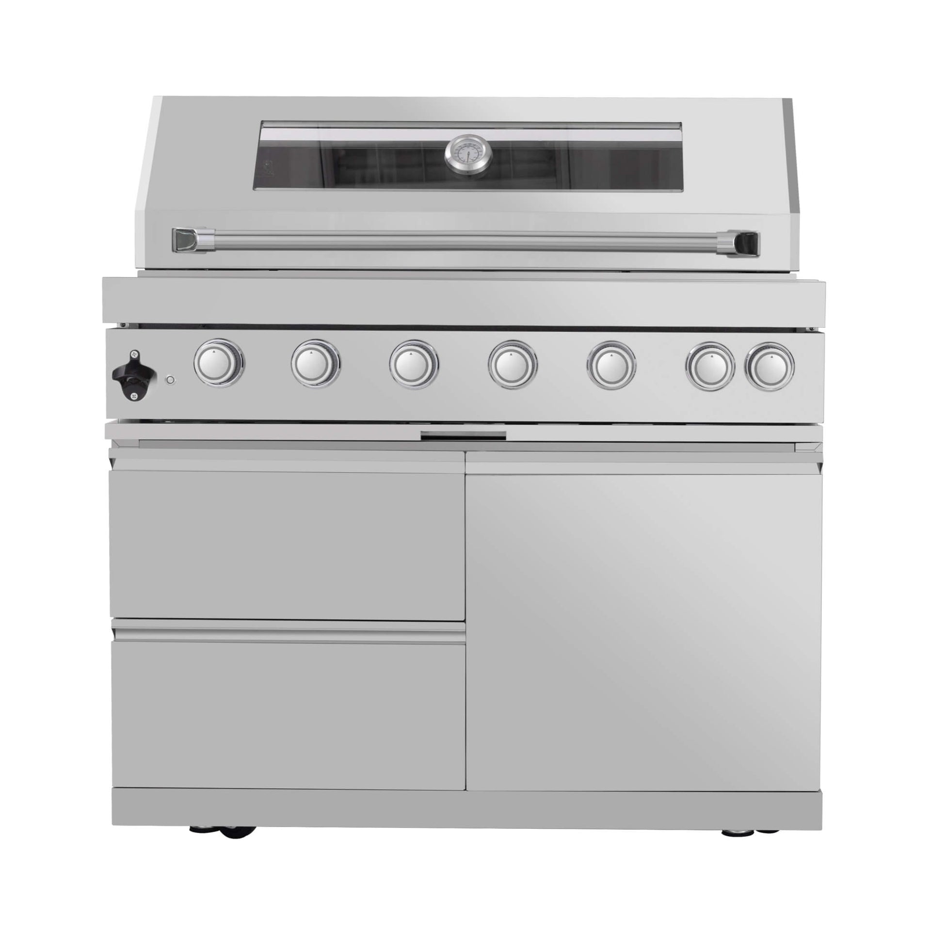 Astoria 94-Inch 6-Burner 85K BTU Outdoor Kitchen Grill Island With Wine Cooler, Rotisserie, Cabinets, And Granite Countertops (SAK68014)