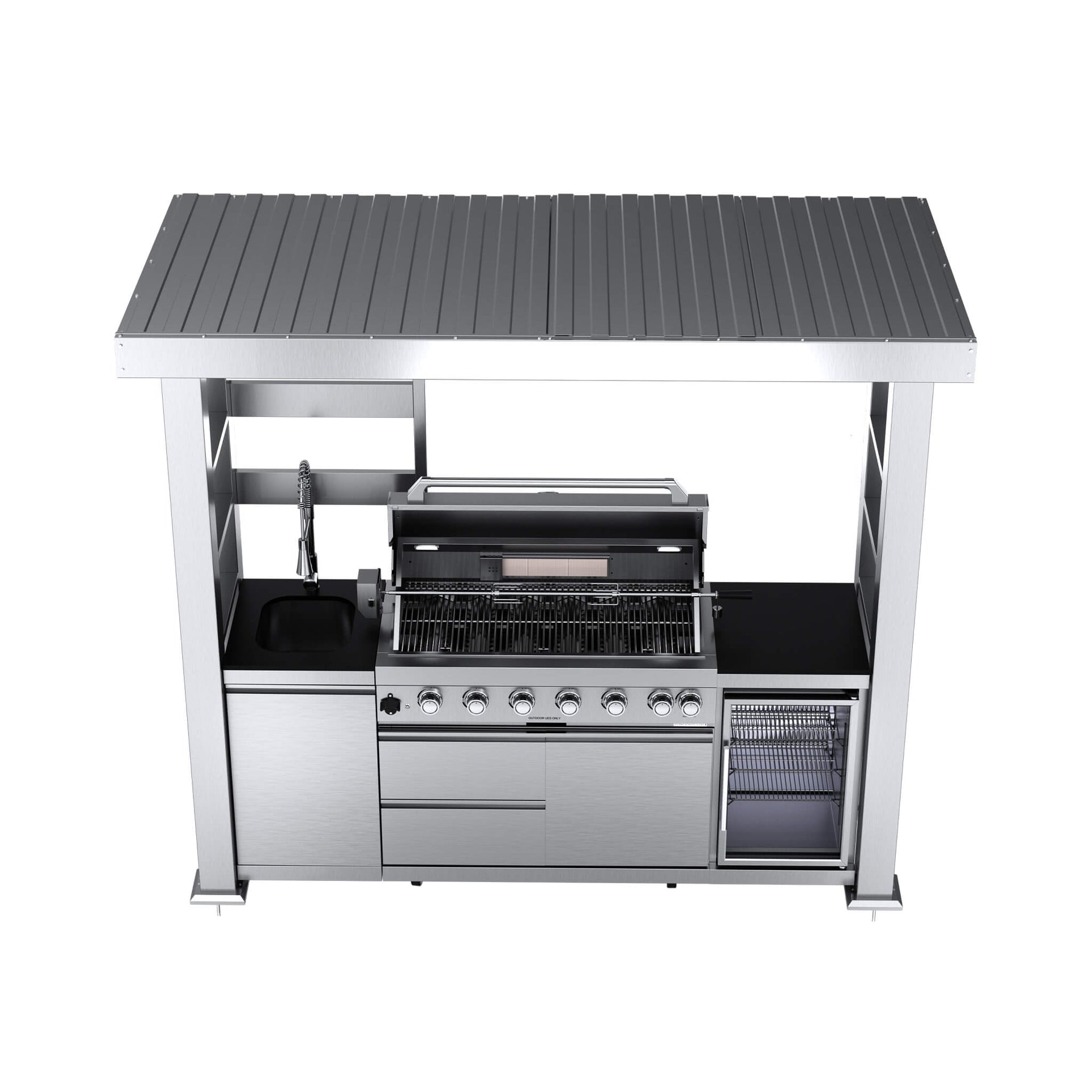 Astoria 94-Inch 6-Burner 85K BTU Outdoor Kitchen Grill Island With Wine Cooler, Rotisserie, Cabinets, And Granite Countertops (SAK68014)
