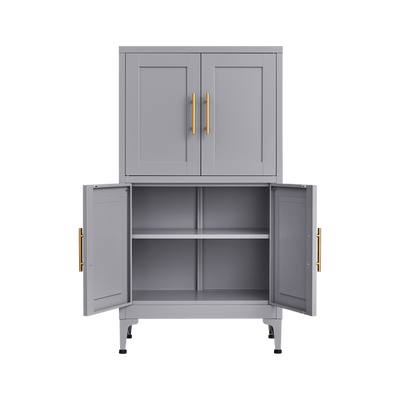 Grey metal kitchen storage cabinet, kitchen pantry storage cabinet with door and shelf, adjustable leveling feet
