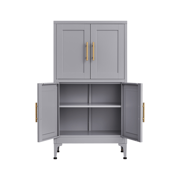 Grey metal kitchen storage cabinet, kitchen pantry storage cabinet with door and shelf, adjustable leveling feet