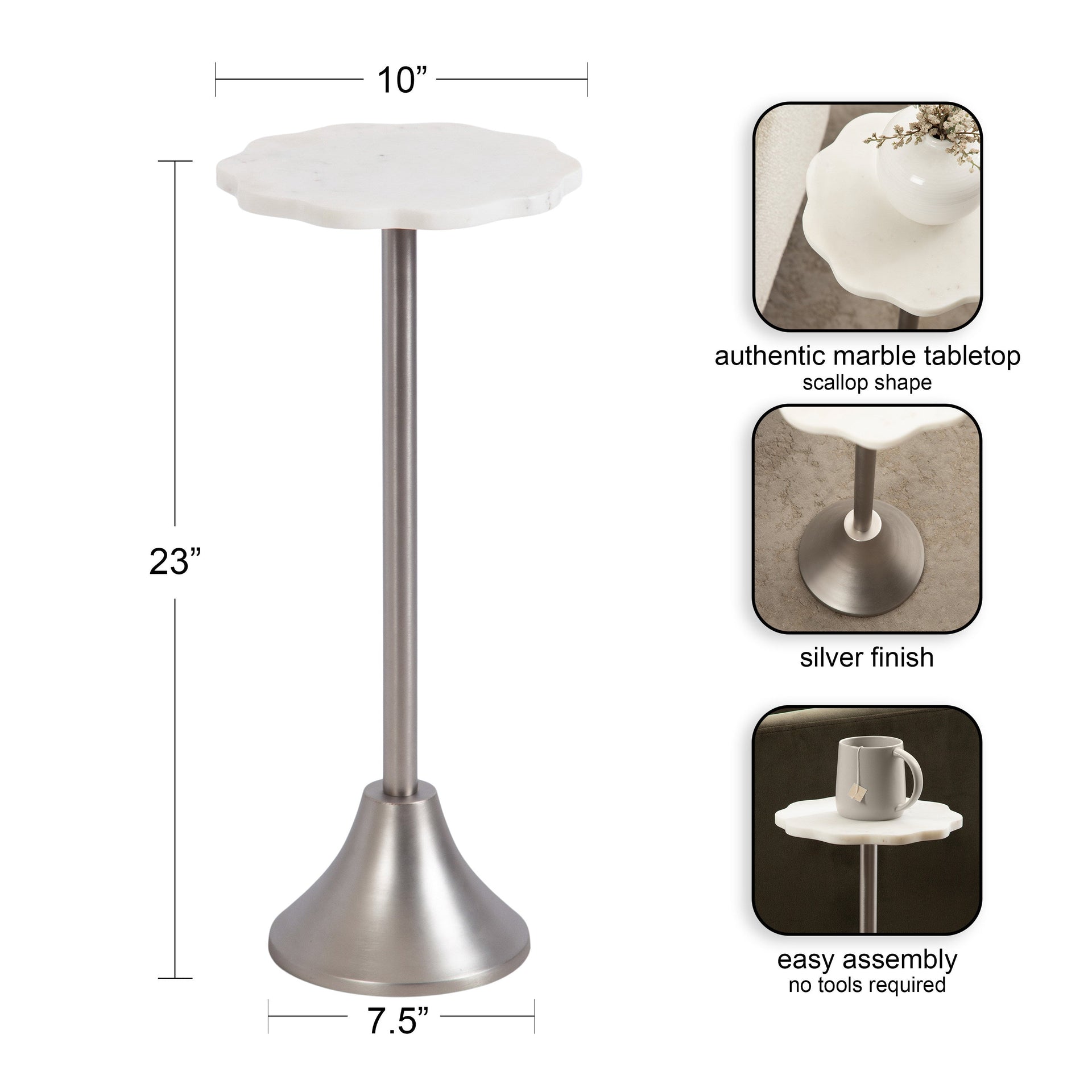 Sanzo Scalloped Marble and Metal Table