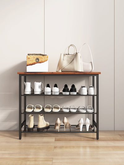 DN 4-Tier Metal Shoe Rack, Modern Multifunctional Shoe Storage Shelf with MDF Top Board, 1 pc per carton