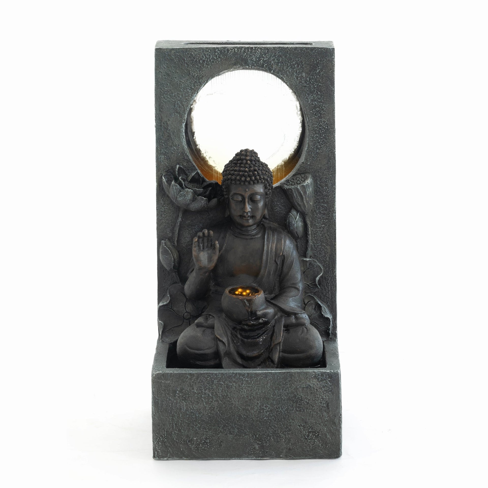 Resin Buddha Wall Panel Outdoor Fountain 28 Inch LED