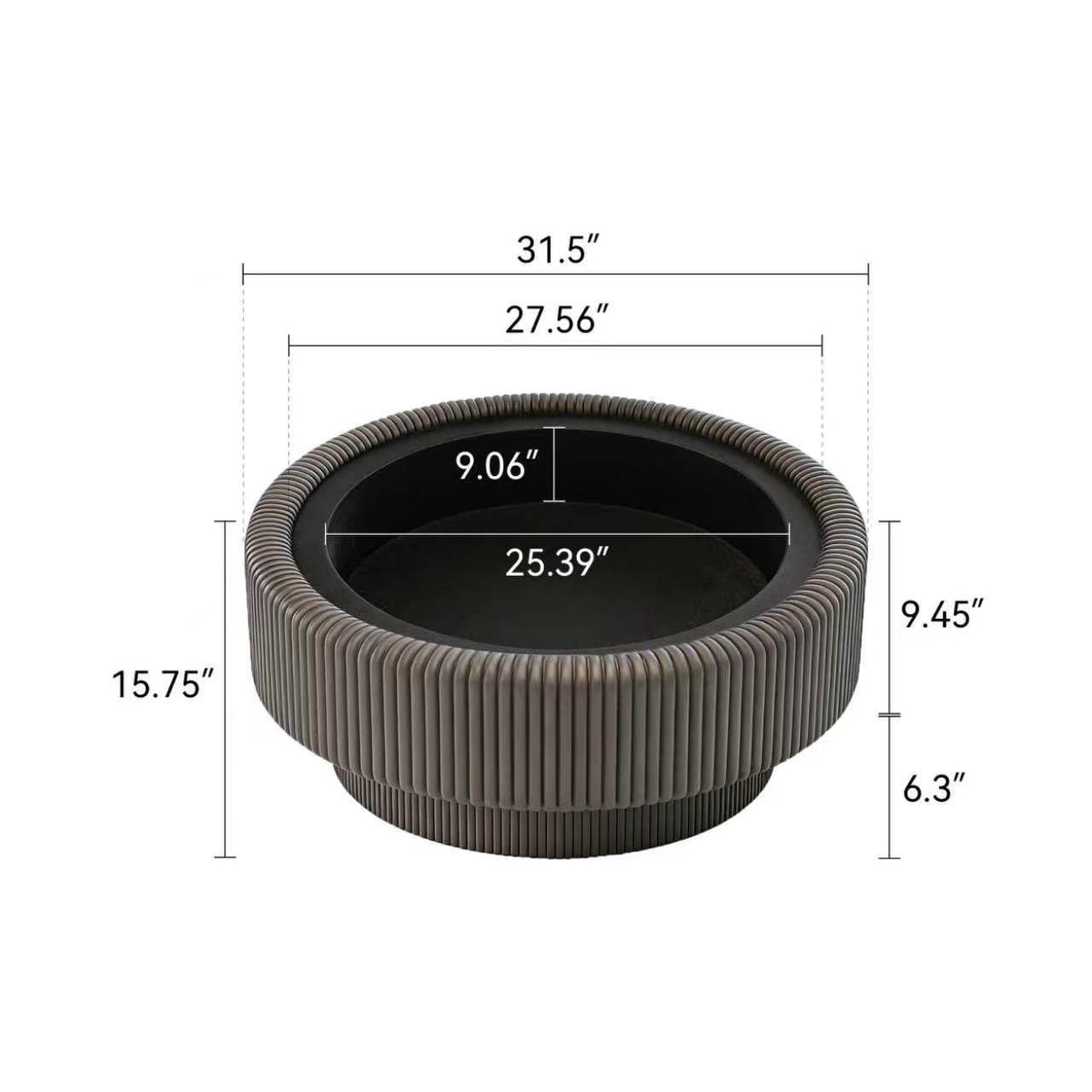 Modern Round Coffee Table with Tempered Glass, Storage – Fluted Leather Design