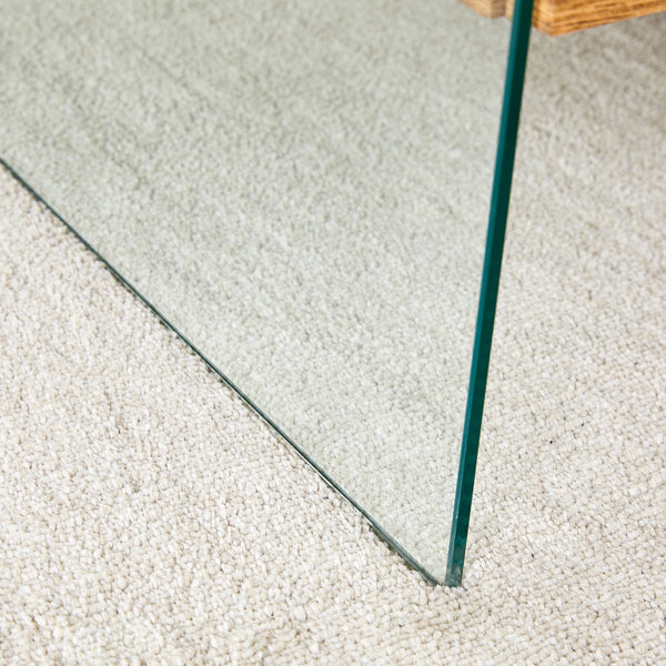 Elegant Coffee Table with Double Drawers and Transparent Glass Sides in MDF and Glass