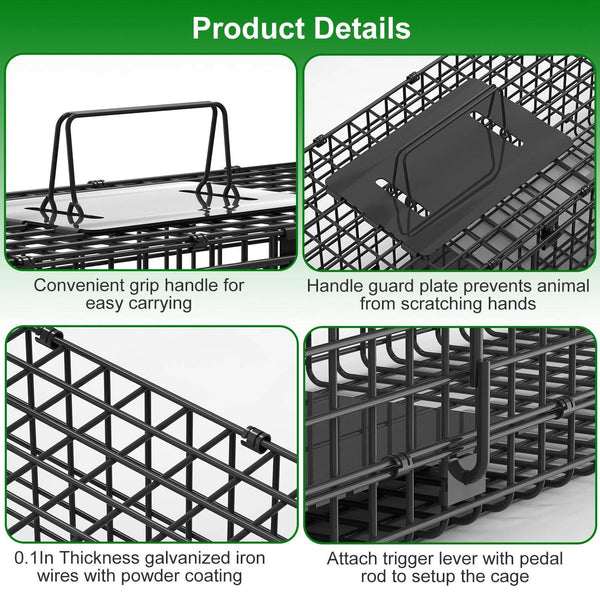 32in 2 Door Live Animal Cage Trap For Animals Under 12LBS Easy To Setup Humane Galvanized Iron Trap Cage For Rabbits Groundhogs Skunk Opossums Nutria