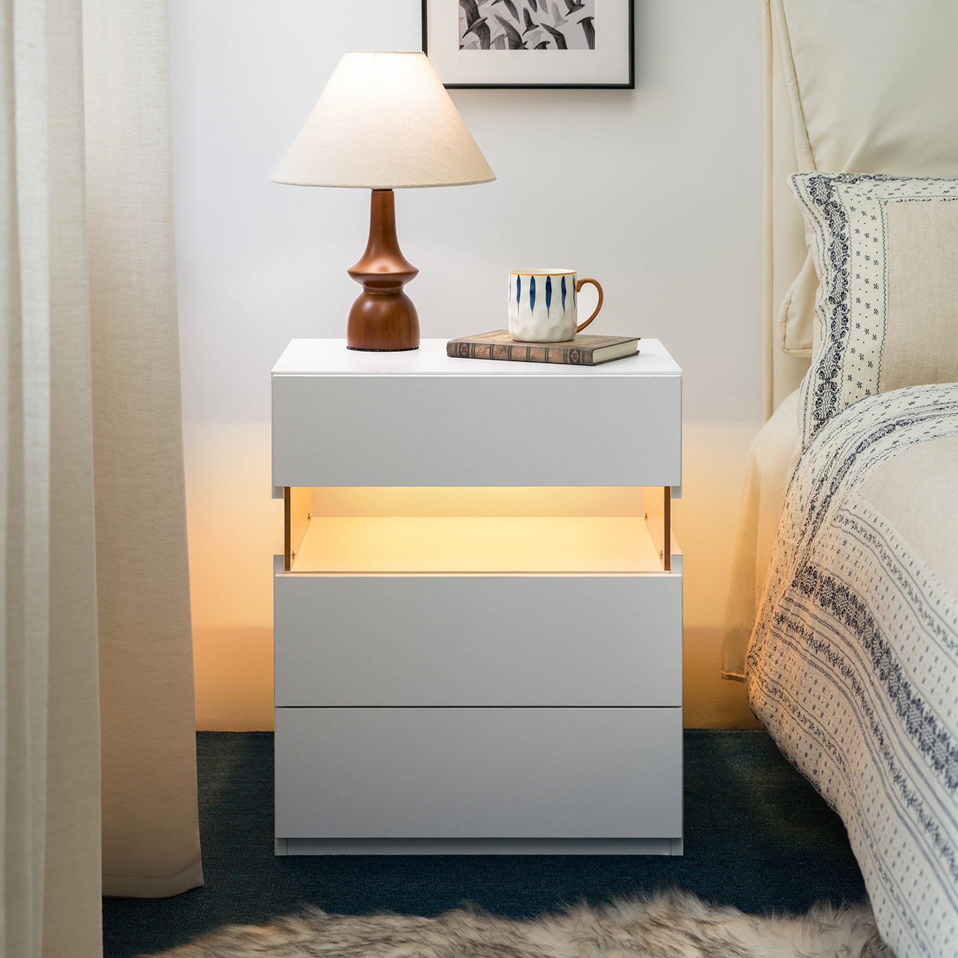 LED Nightstands 3 Drawer Dresser for Bedroom