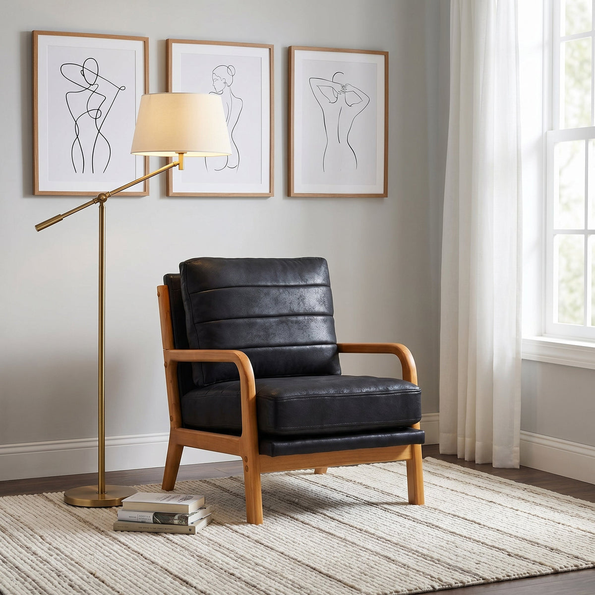 Foil Fabric Wood Armchair