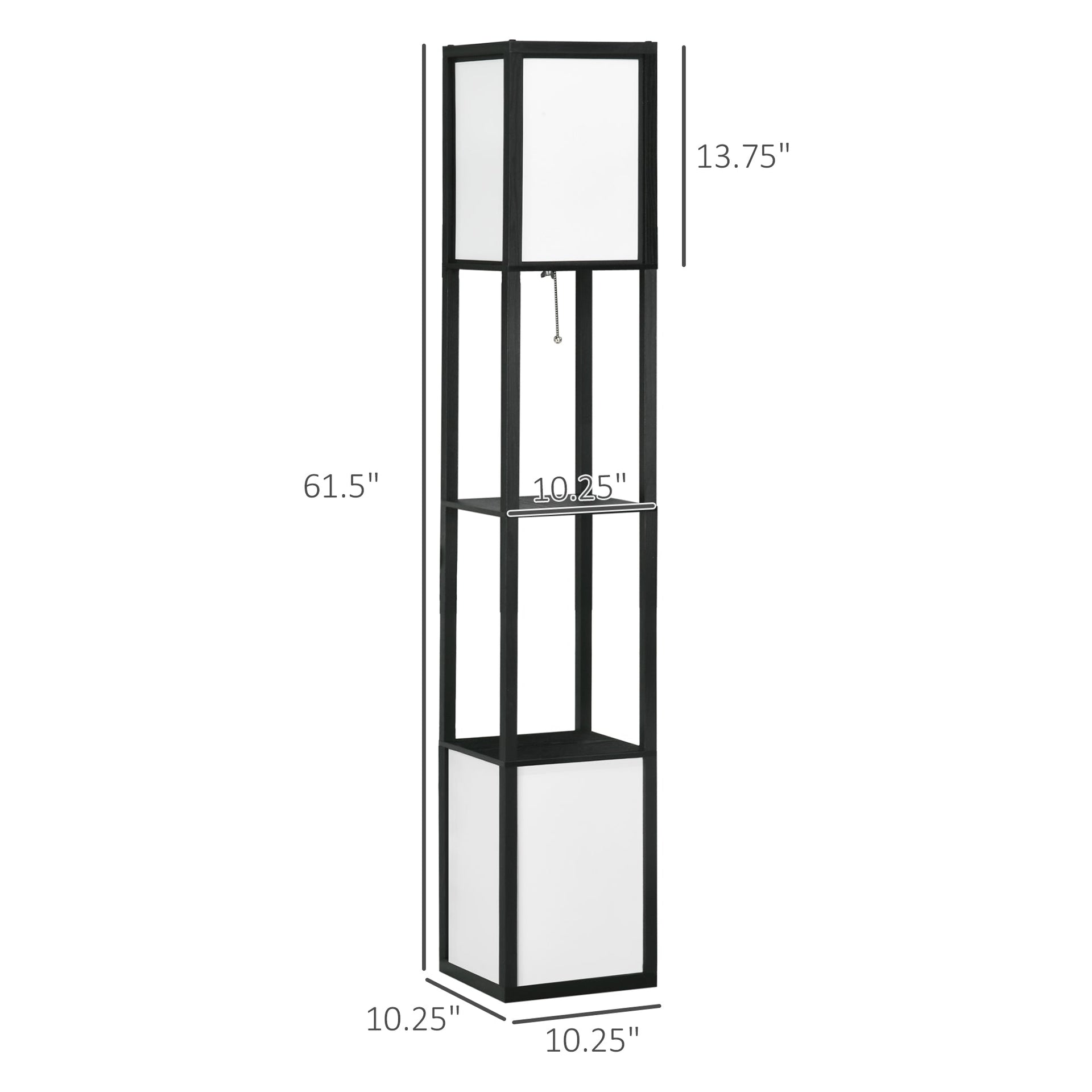 Boho Shelf Floor Lamp with Dual Fabric Shades & Built-In Storage Shelves