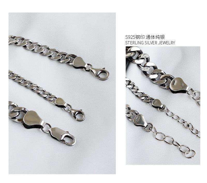 925 Sterling Silver Jewelry Flat Chain Bracelet For Women Men Lovers