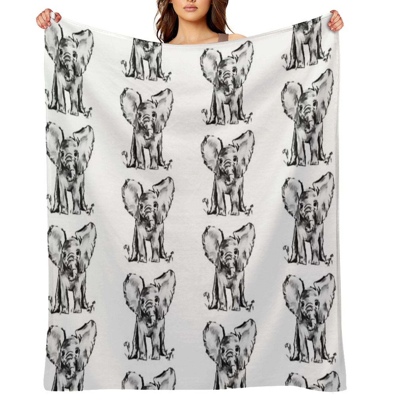 Black And White Elephant Machine-washable Throw Blanket