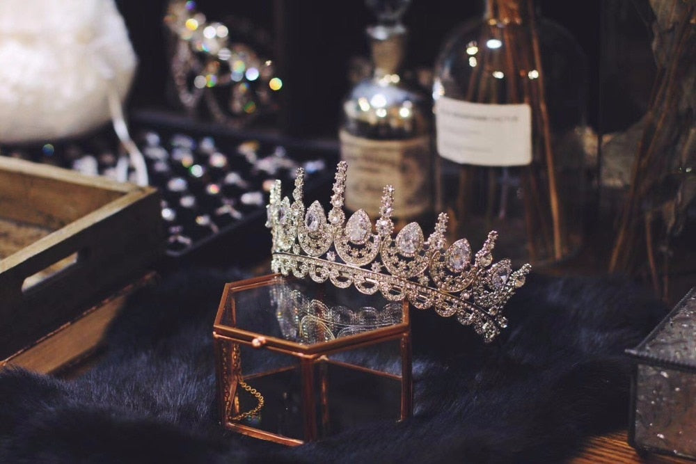 Rosebridalpark Zircon Gorgeous Bridal Wedding Hair Accessories Tiara Big Cubic Zirconia Crown Headband For Bridesmaid t997