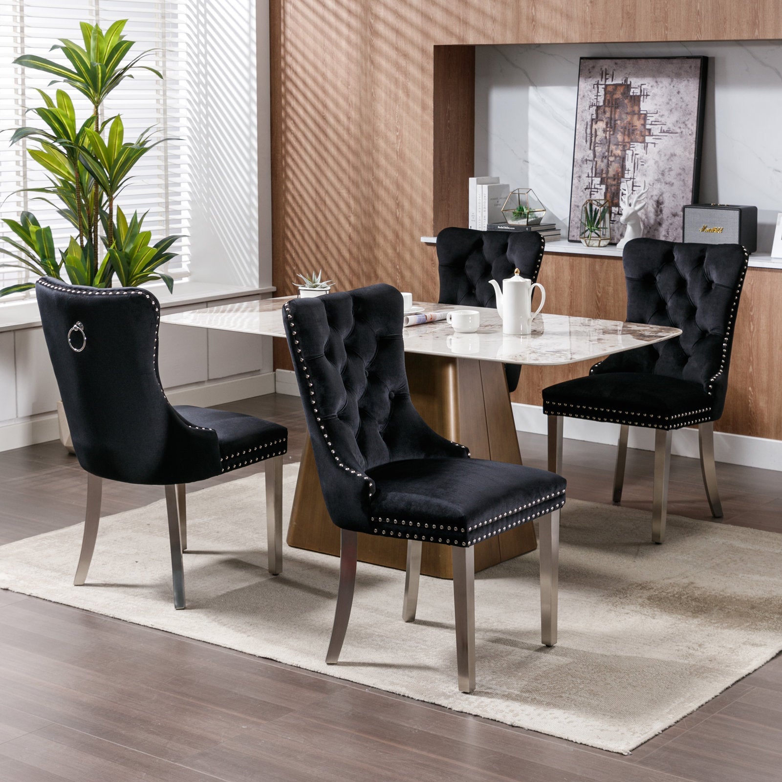 Nikki Collection Modern Tufted Solid Wood Velvet Upholstered Dining Chair with Chrome Legs