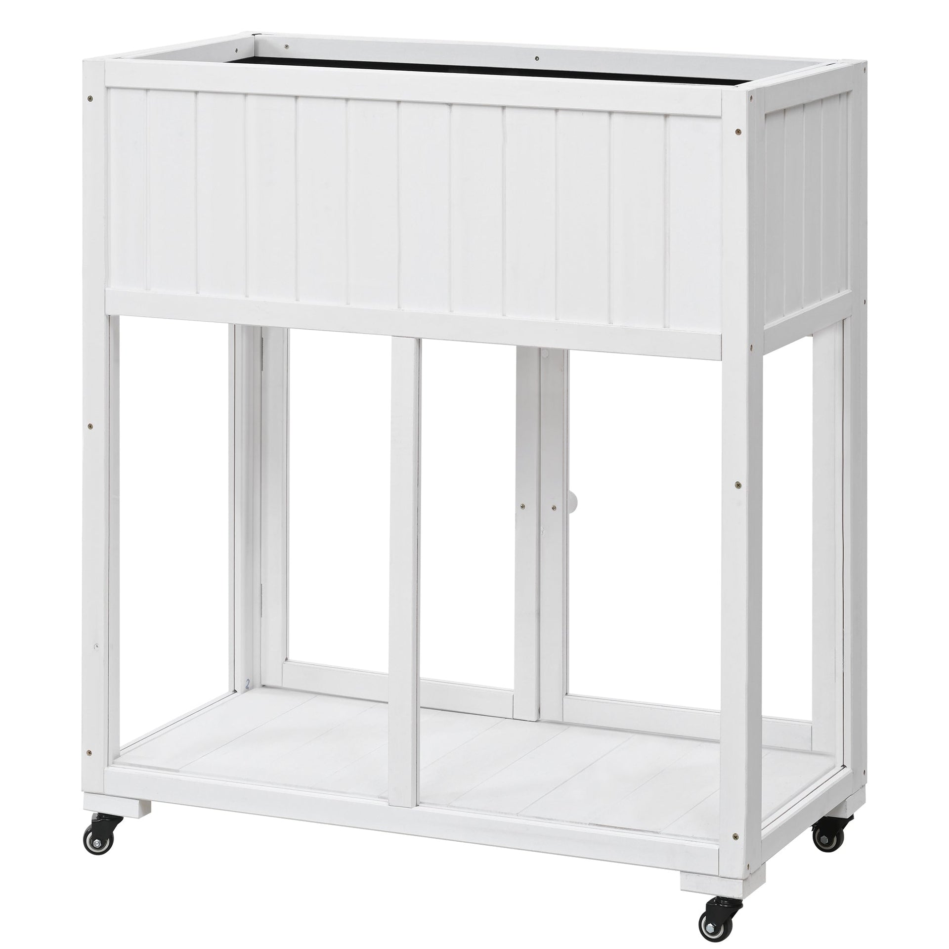Patio 35.4''x17.7''x37.4'' Mini Wood Cold Frame, Compact 2 Doors Garden Greenhouse with Wheels, Raised Bed with Liner for Indoor Outdoor Use, White