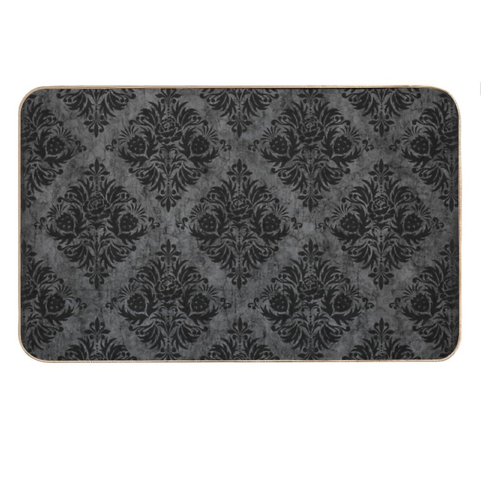 Gothic Black Damask Bath Mat