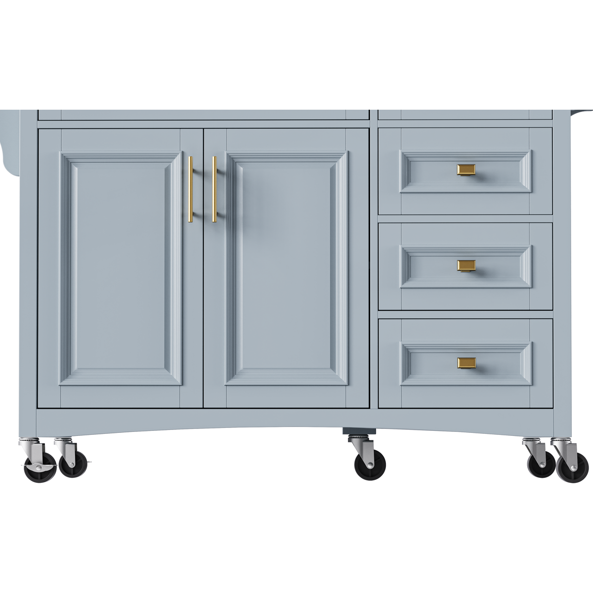 K&K 52'' Kitchen Island with Drop Leaf, Embossed Texture Kitchen Island on Wheels with Spice Rack, Towel Rack, 2 Doors and 5 Drawers, Kitchen Storage Cart with Adjustable Shelf for Kitchen, Blue Grey