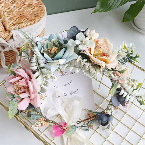 Korean garland headdress fresh big Peony corolla walk show dance headdress holiday pastoral props hair band