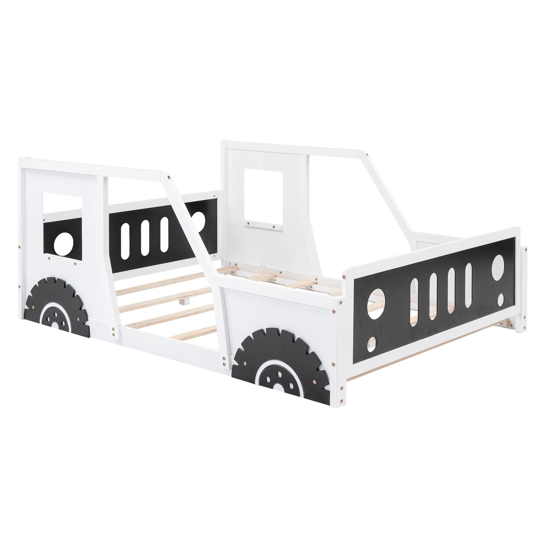 Full Size Classic Car-Shaped Platform Bed with Wheels White