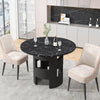 42.12"Modern Round Dining Table with Printed Black Marble Table Top for Dining Room - Black + MDF