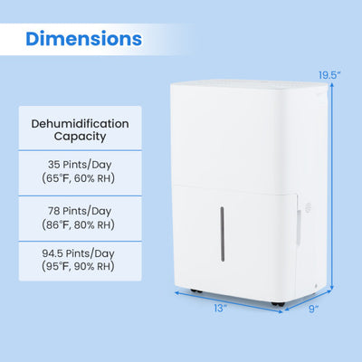 94.5 Pints Dehumidifier with 24H Timer and LED Display-White