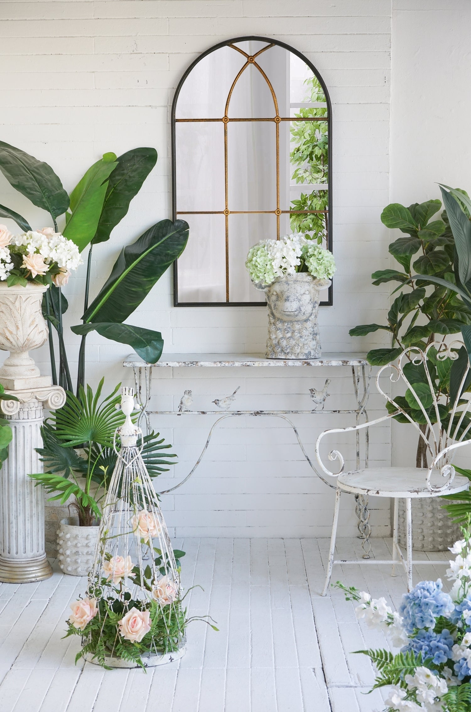 13.5x13.5x34' Distressed White Finish Princess Birdcage Birdhouse, Garden Outdoor Decor