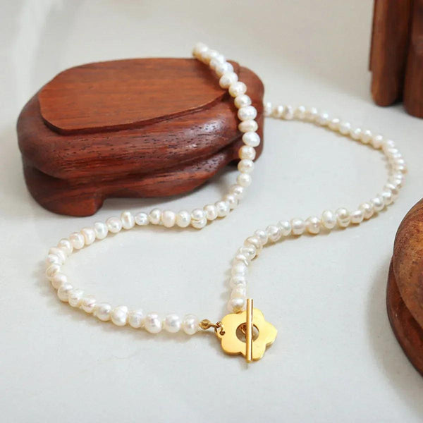 Gold Flower Pearl Chain Necklace - Gifts for You 'n Me