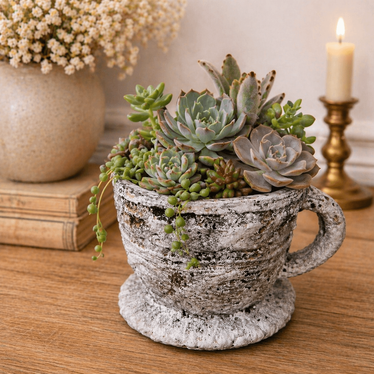 Cement Rustic Tea Cup Planter