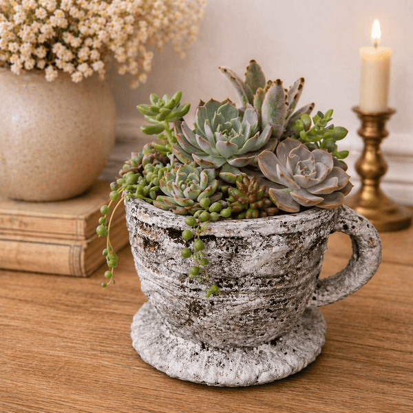 Cement Rustic Tea Cup Planter