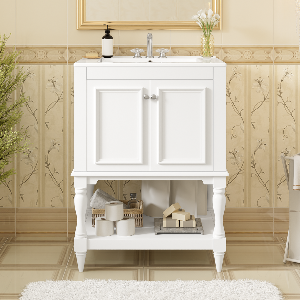 24 Inch Modern Luxury Bathroom Vanity with Ceramic Sink