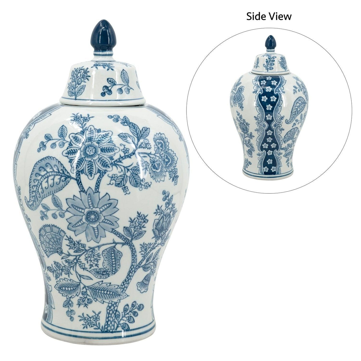 Blue & White Porcelain  Chinoiserie Decorative Storage Vase