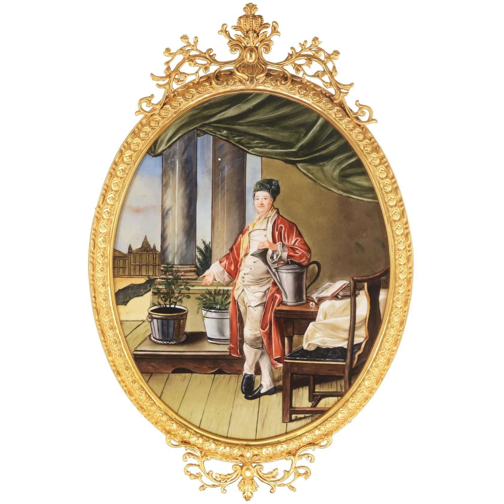 The Botanist Porcelain Painting In Bronze Frame