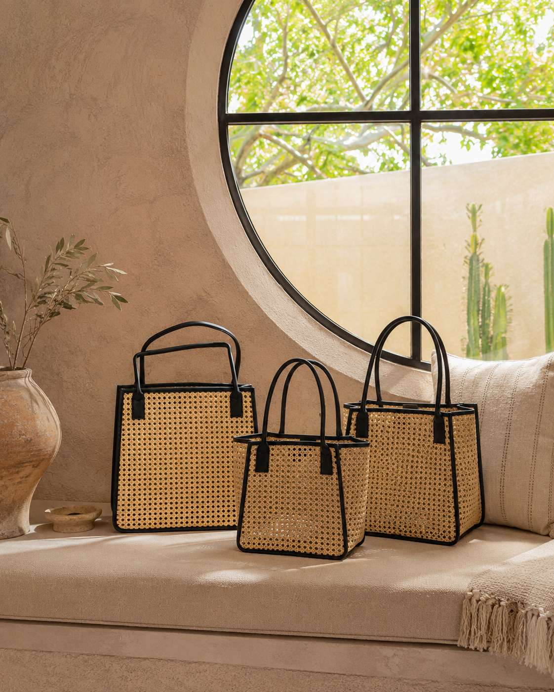 Citra Leather and Rattan Tote Bag