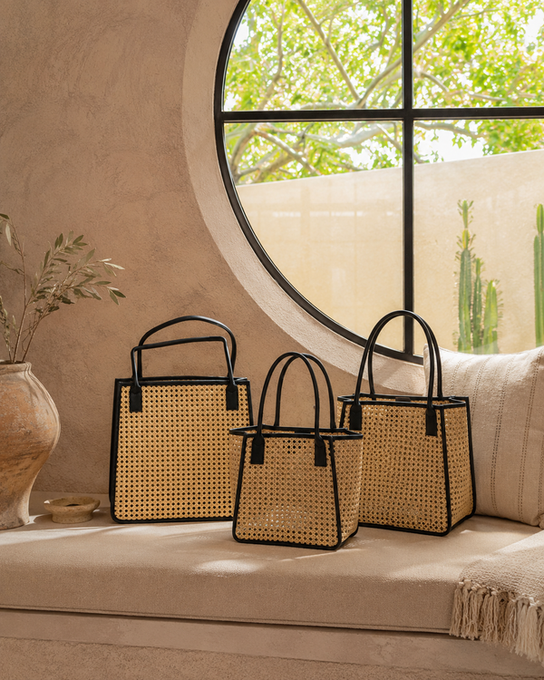 Citra Leather and Rattan Tote Bag