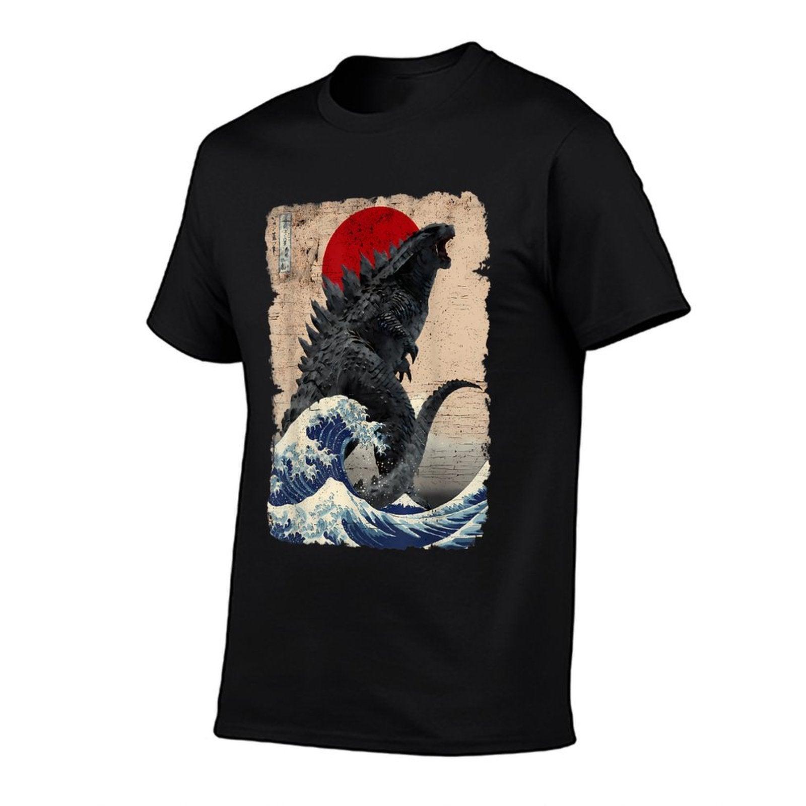 Retro Vintage Japanese Art Legendary Rare Kaiju  Ribbed Collar T-Shirt