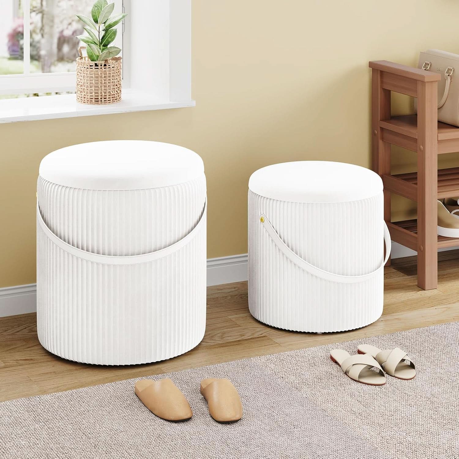 Velvet Upholstered Storage Ottoman With Removable Liner