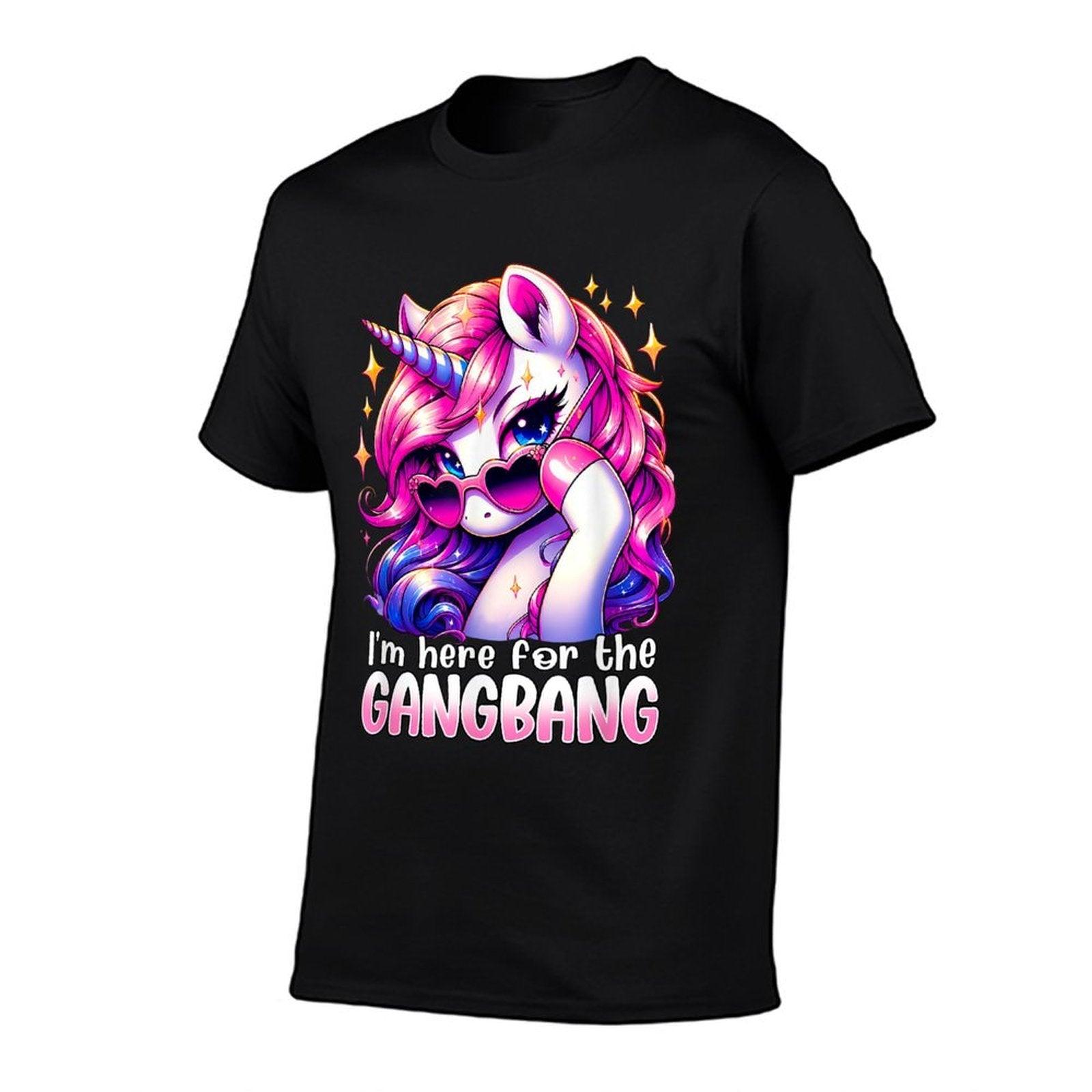 Embarrassing Crude Humor Adult Raunchy Gag I'M HERE FOR THE GANGBANG Funny Inappropriate Sex Humor Joke Unisex-Adults Purple T-Shirt