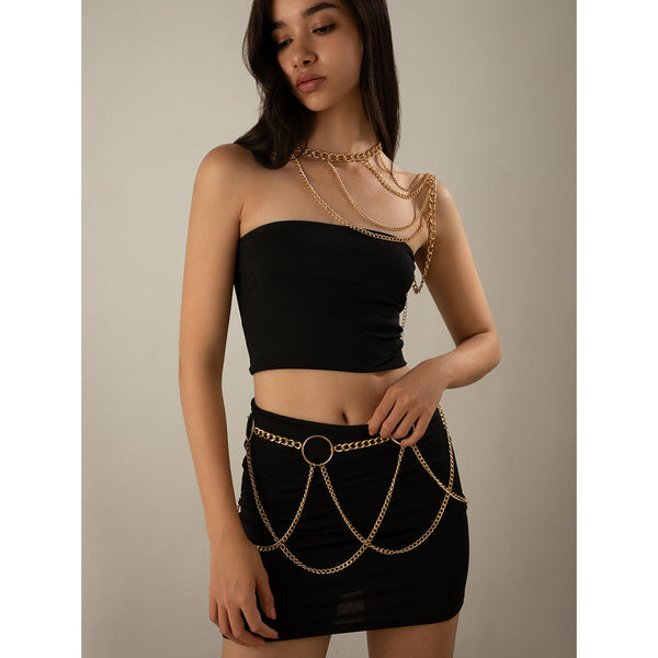 Punk women's hollow metal tassel chest chain U-shaped cross sexy French waist chain