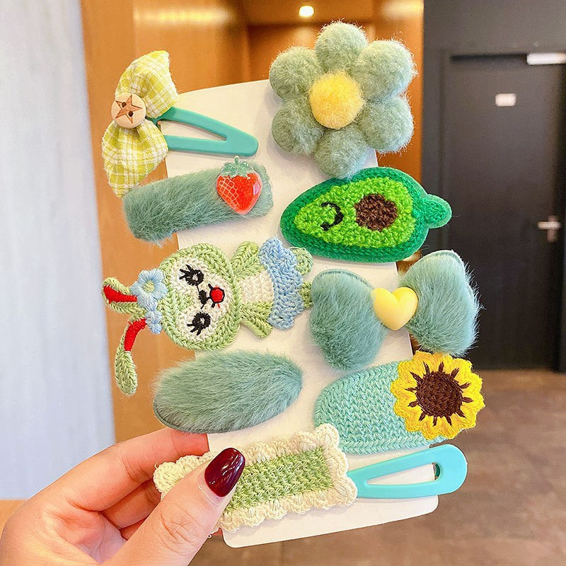 Milk Coffee Color Children's Plush Hairpin Net Red Bangs Side Hair Clip Autumn And Winter Lovely Japanese Clip