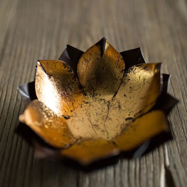 Gold Leafed Metal Lotus Candle Bowl - Small