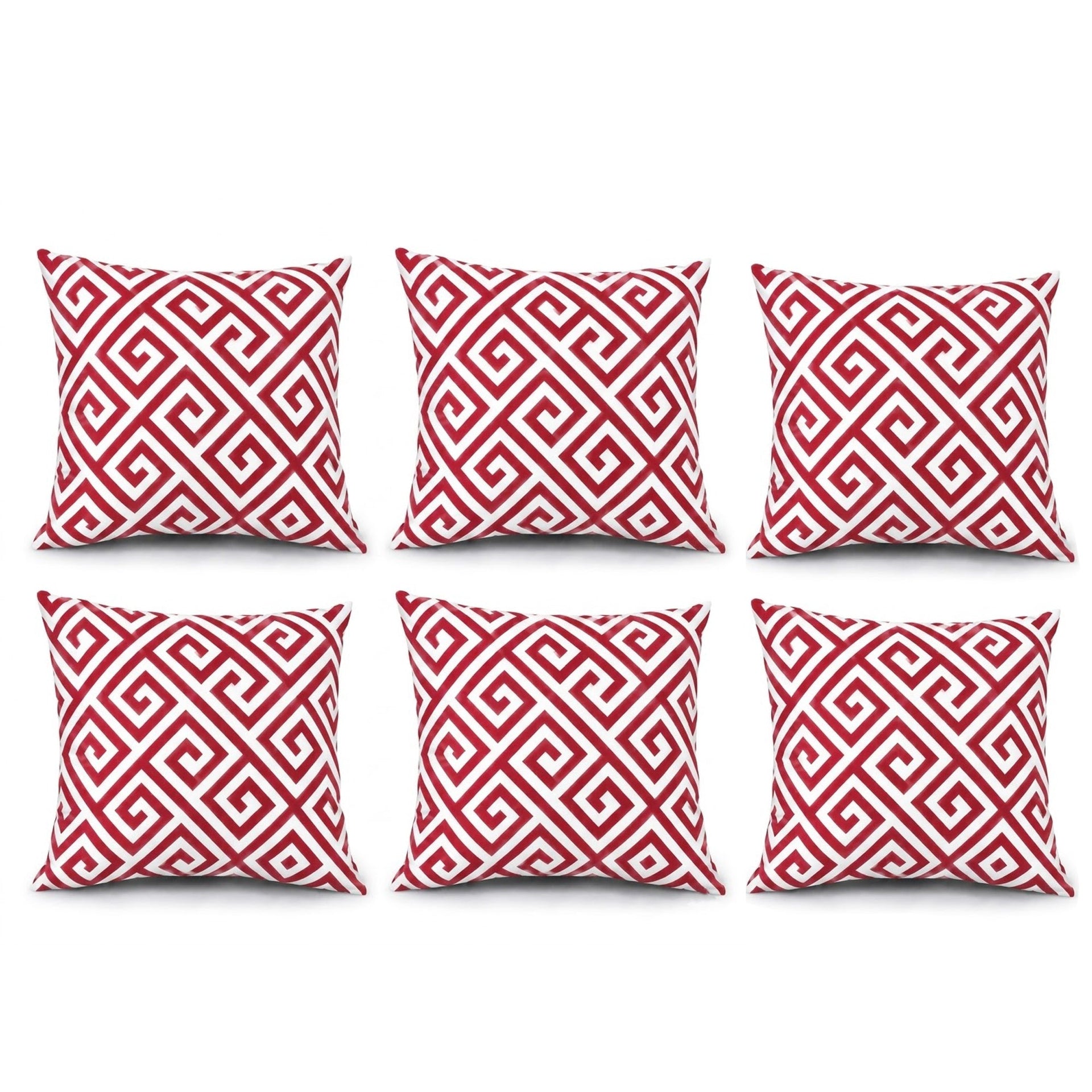 6 Pack Outdoor Pillow Covers - 18x18 Inch - Red Greek Key