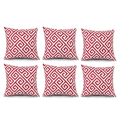 6 Pack Outdoor Pillow Covers - 18x18 Inch - Red Greek Key