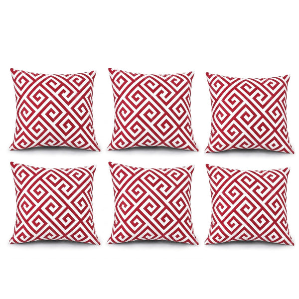 6 Pack Outdoor Pillow Covers - 18x18 Inch - Red Greek Key